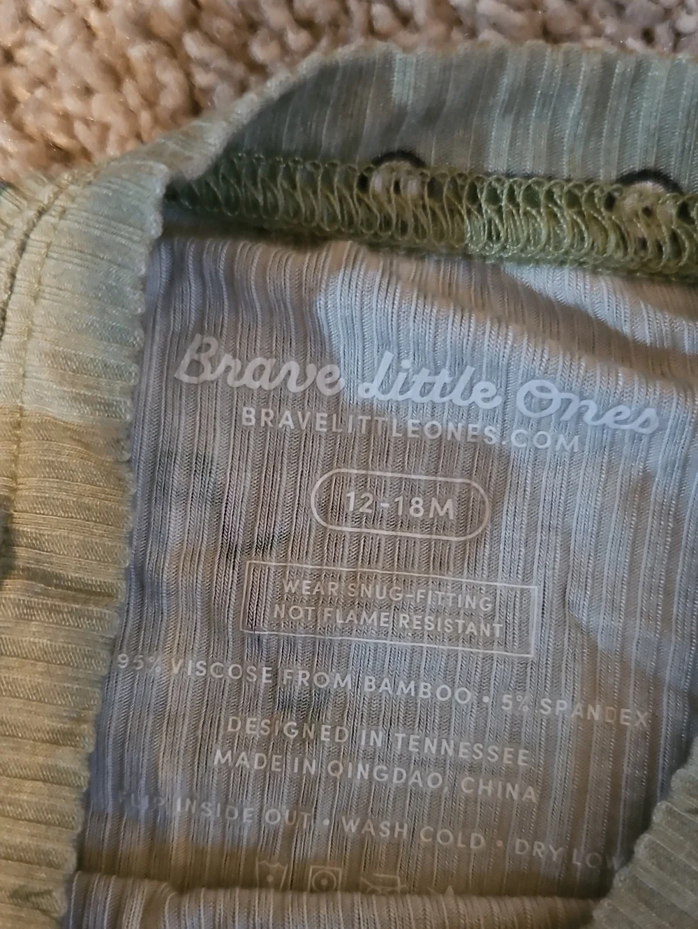 NWOT Brave Little Ones Ribbed Bamboo Pajama Set Lawn Mower Green 12 To 18 Months